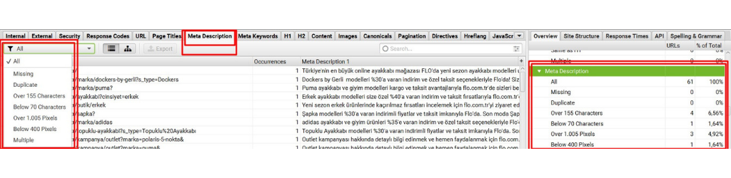 Screaming Frog ile Toplu Meta Description Kontrolü